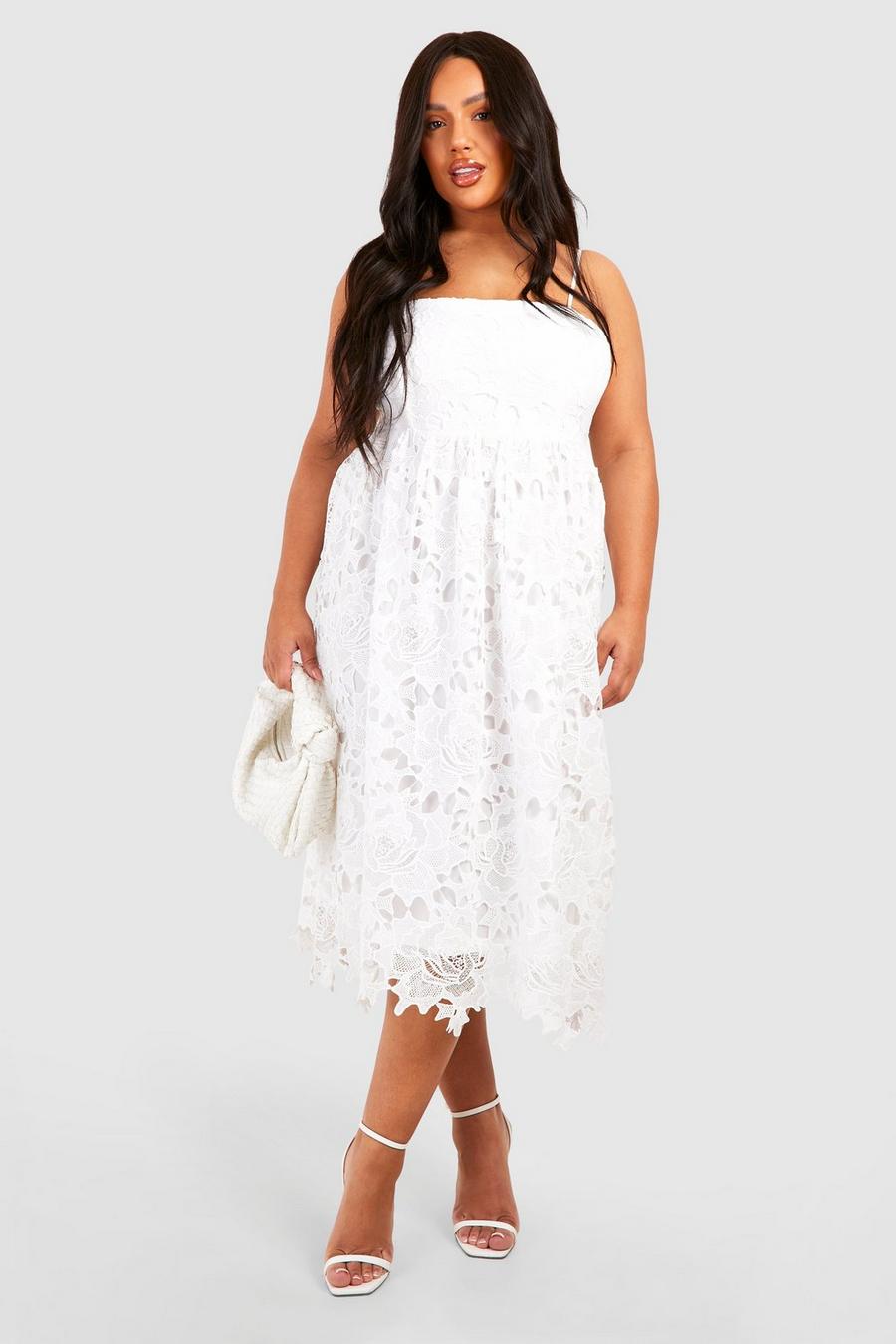 White Plus Premium Lace Strappy Midi Skater Dress image number 1