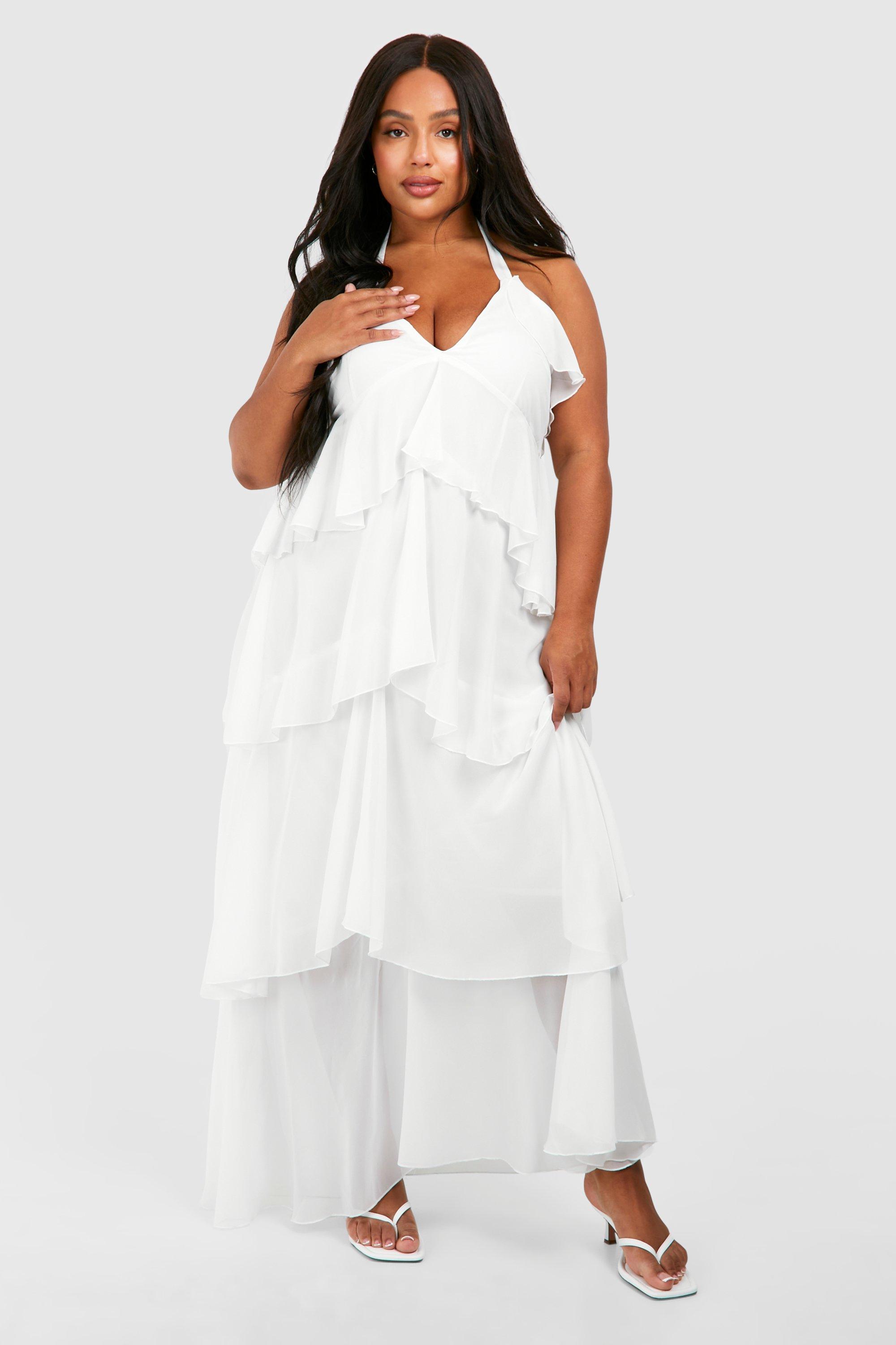 Plus Chiffon Halter Tie Neck Ruffle Maxi Dress | boohoo USA