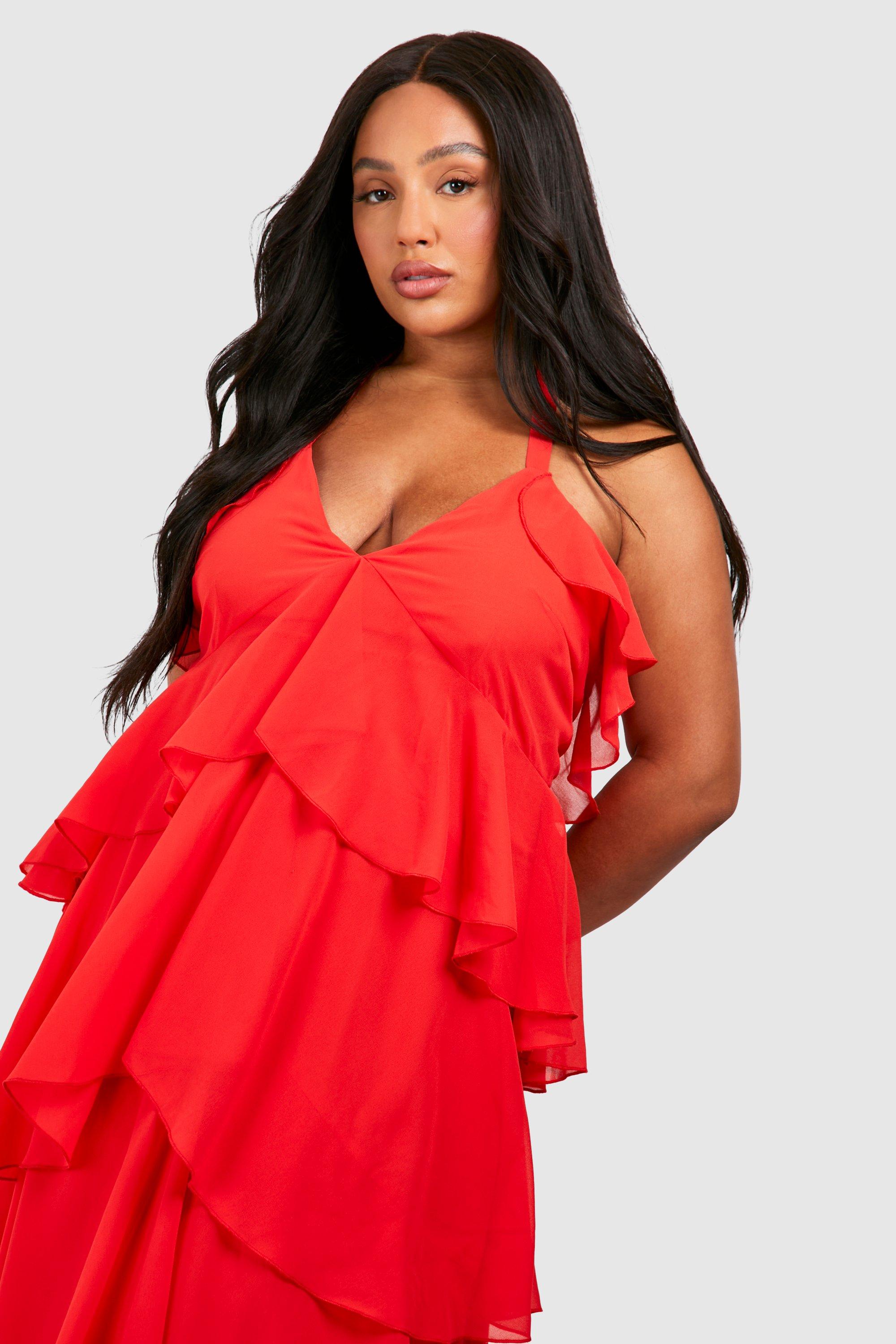 Plus Chiffon Halter Tie Neck Ruffle Maxi Dress | boohoo