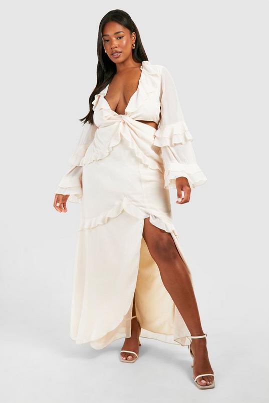 boohoo Plus Chiffon Ruffle Twist Front Split Maxi Dress Sale