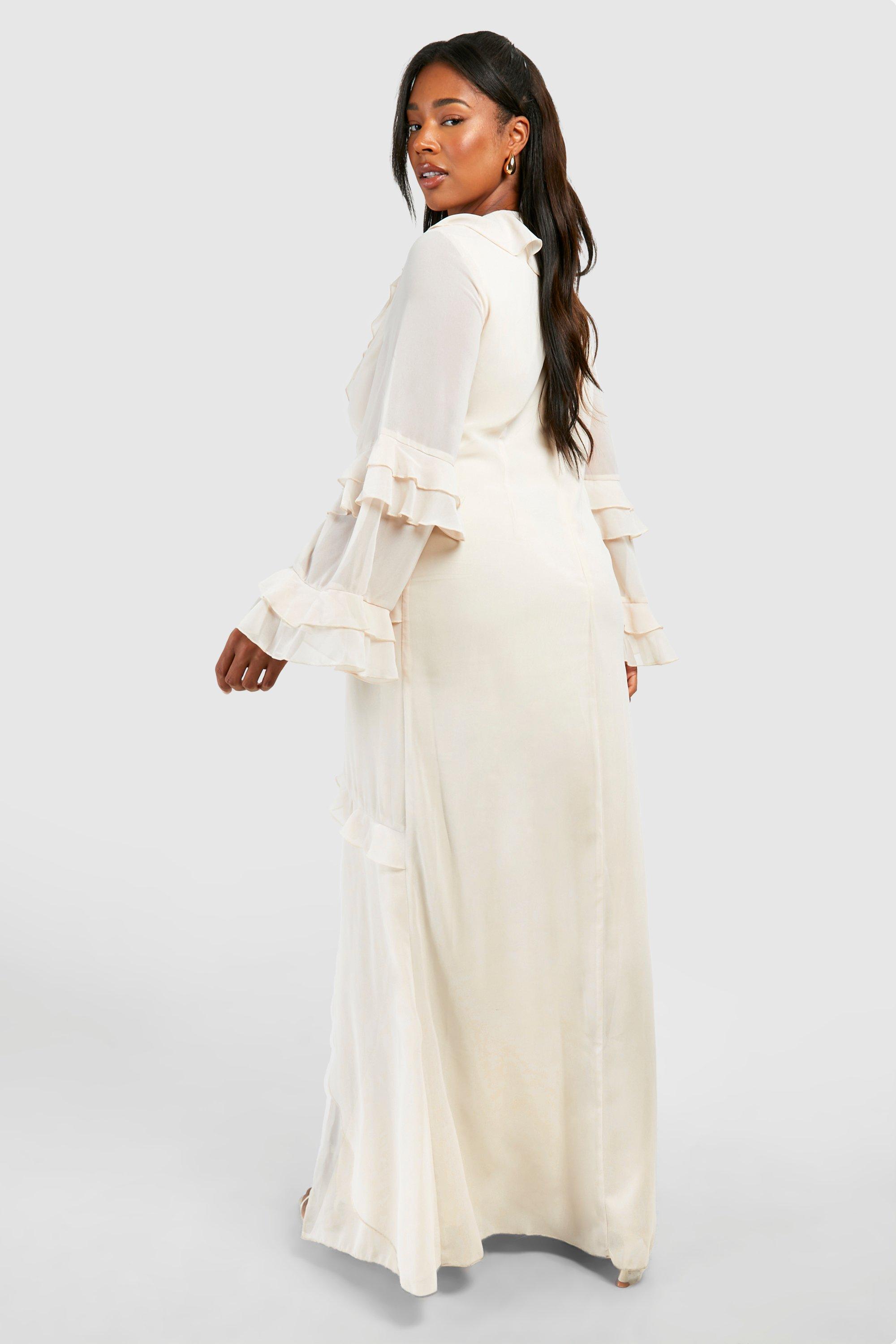 Plus Chiffon Ruffle Twist Front Split Maxi Dress