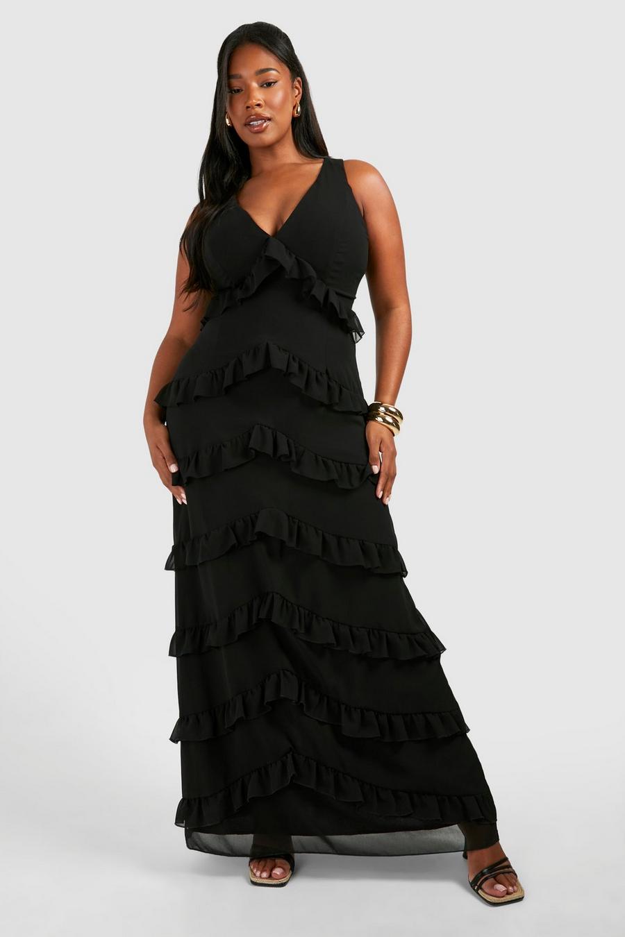 Black Plus Woven Ruffle Maxi Dress image number 1