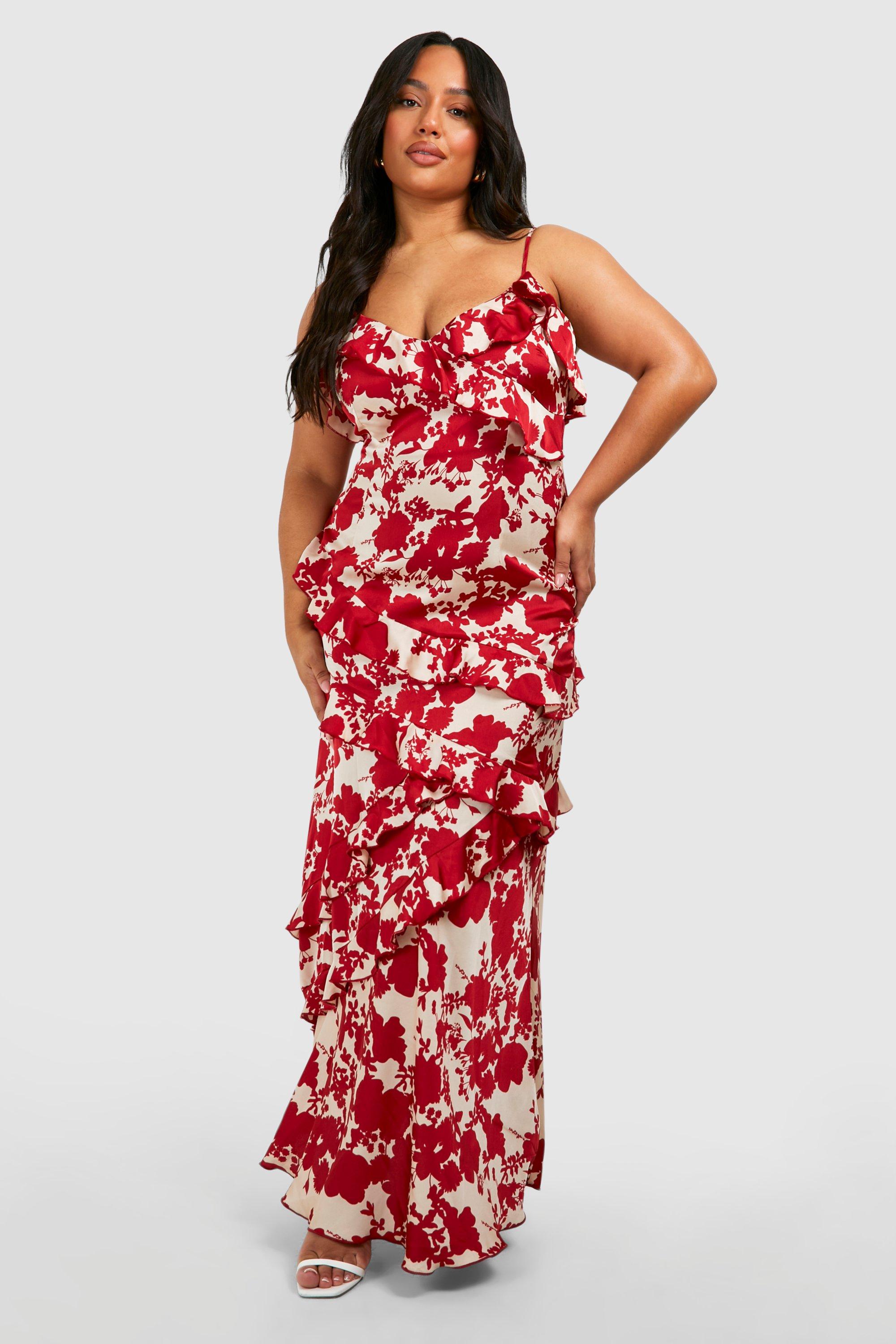 Plus Satin Floral Ruffle Slip Maxi Dress boohoo UK