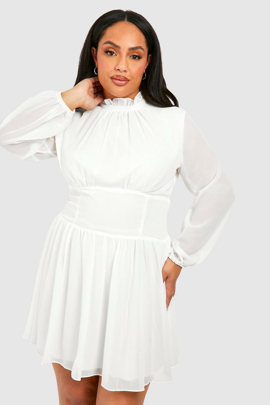 Ivory Plus klänning i chiffong med blusärm image number 1