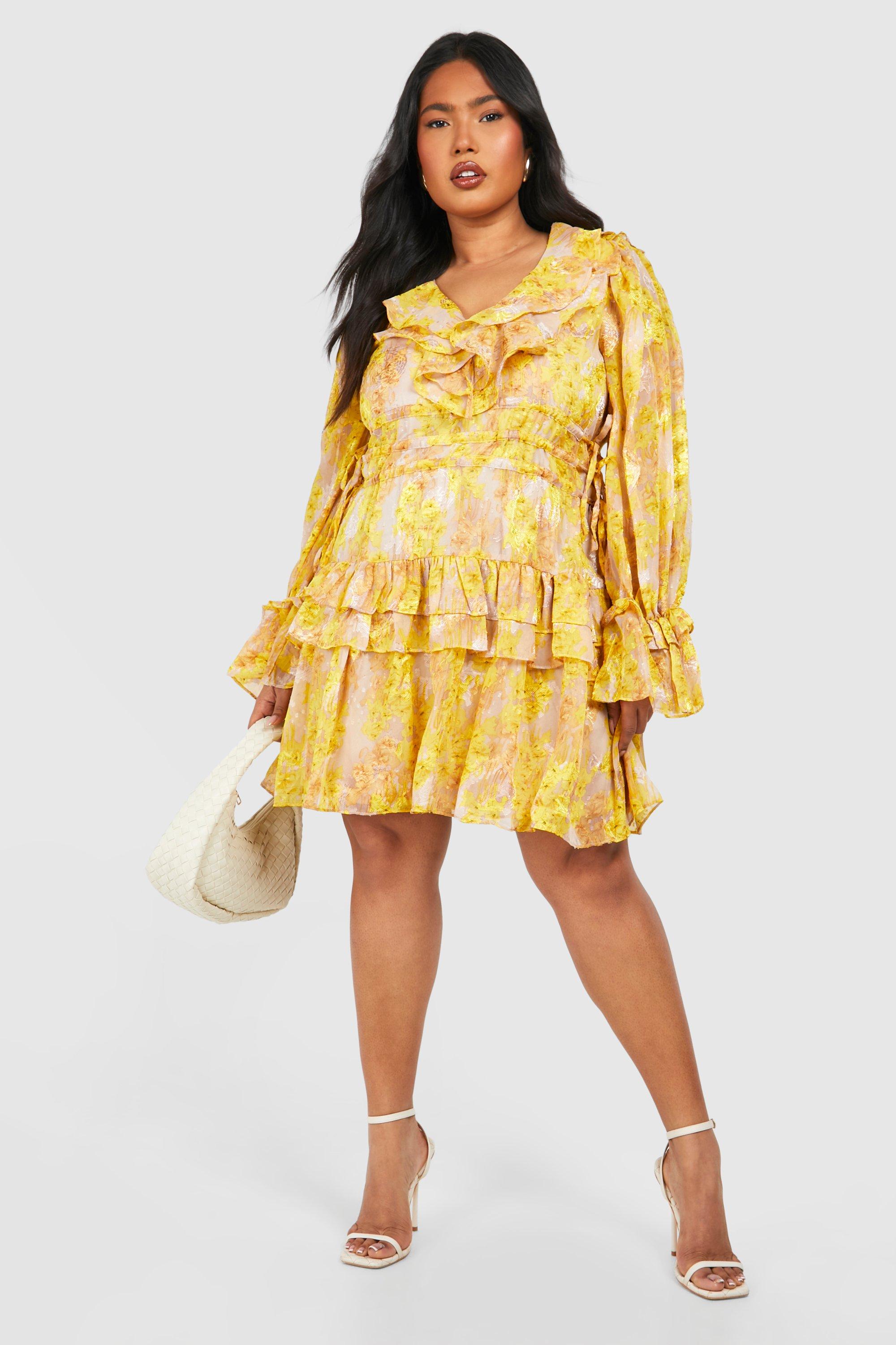 Plus Floral Chiffon Ruffle Layer Skater Dress boohoo IE