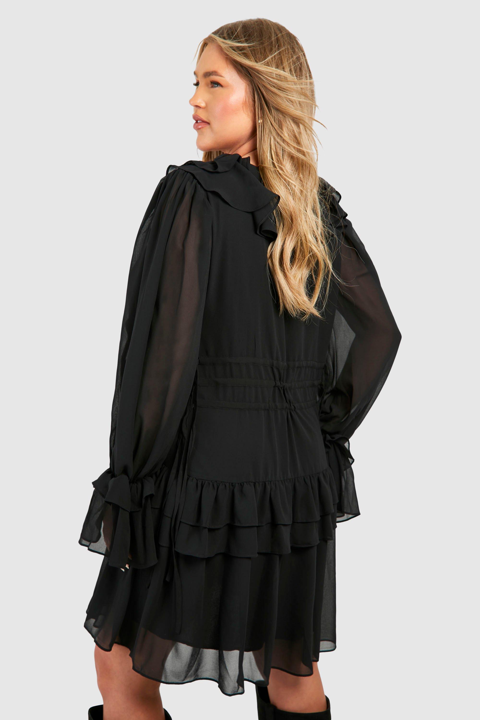 Plus Chiffon Ruffle Layer Skater Dress boohoo UK
