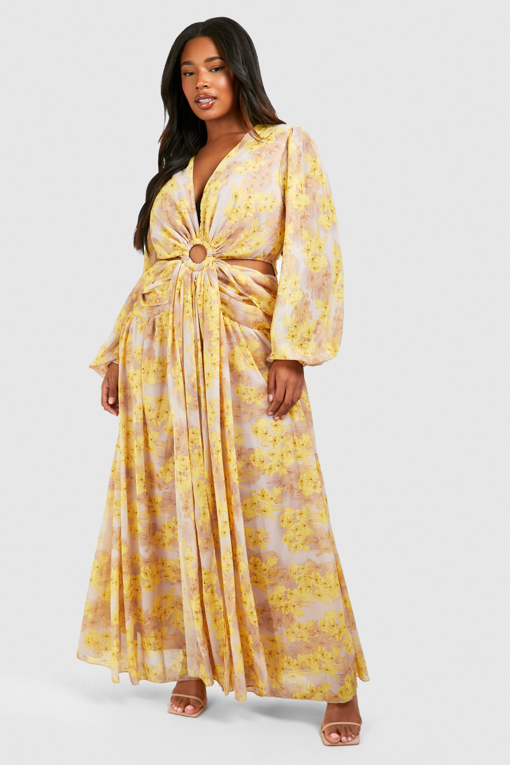 Plus Floral Print Chiffon Cut Out Maxi Dress | boohoo USA