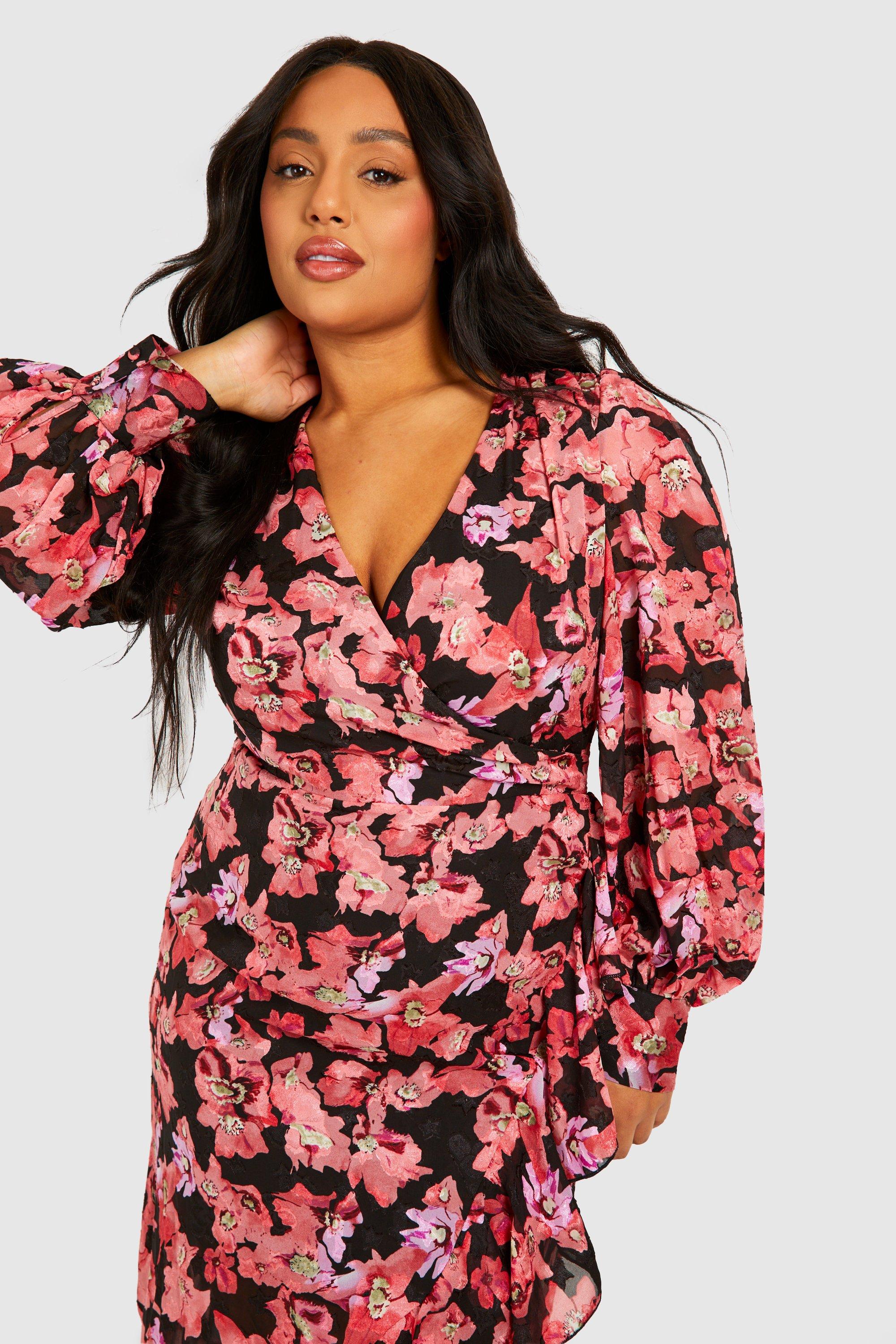 Plus Floral Ruffle Wrap Dress