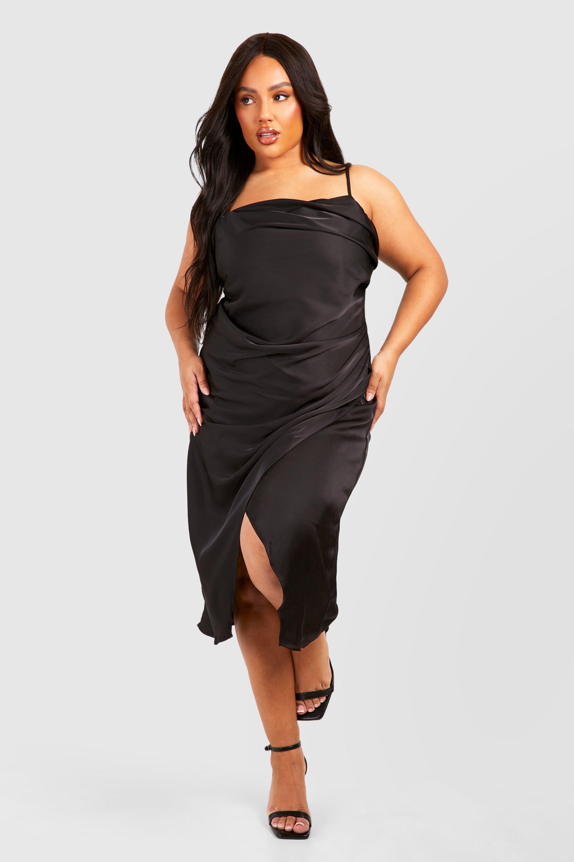 Plus Satin Drape Front Midi Slip Dress | boohoo USA