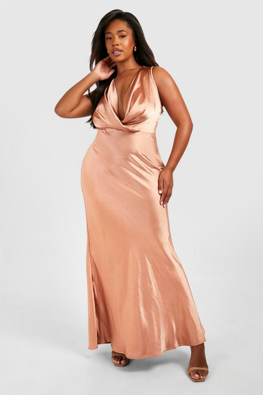 Copper Plus embroidered Satin Cowl Wrap Front Maxi Dress image number 1