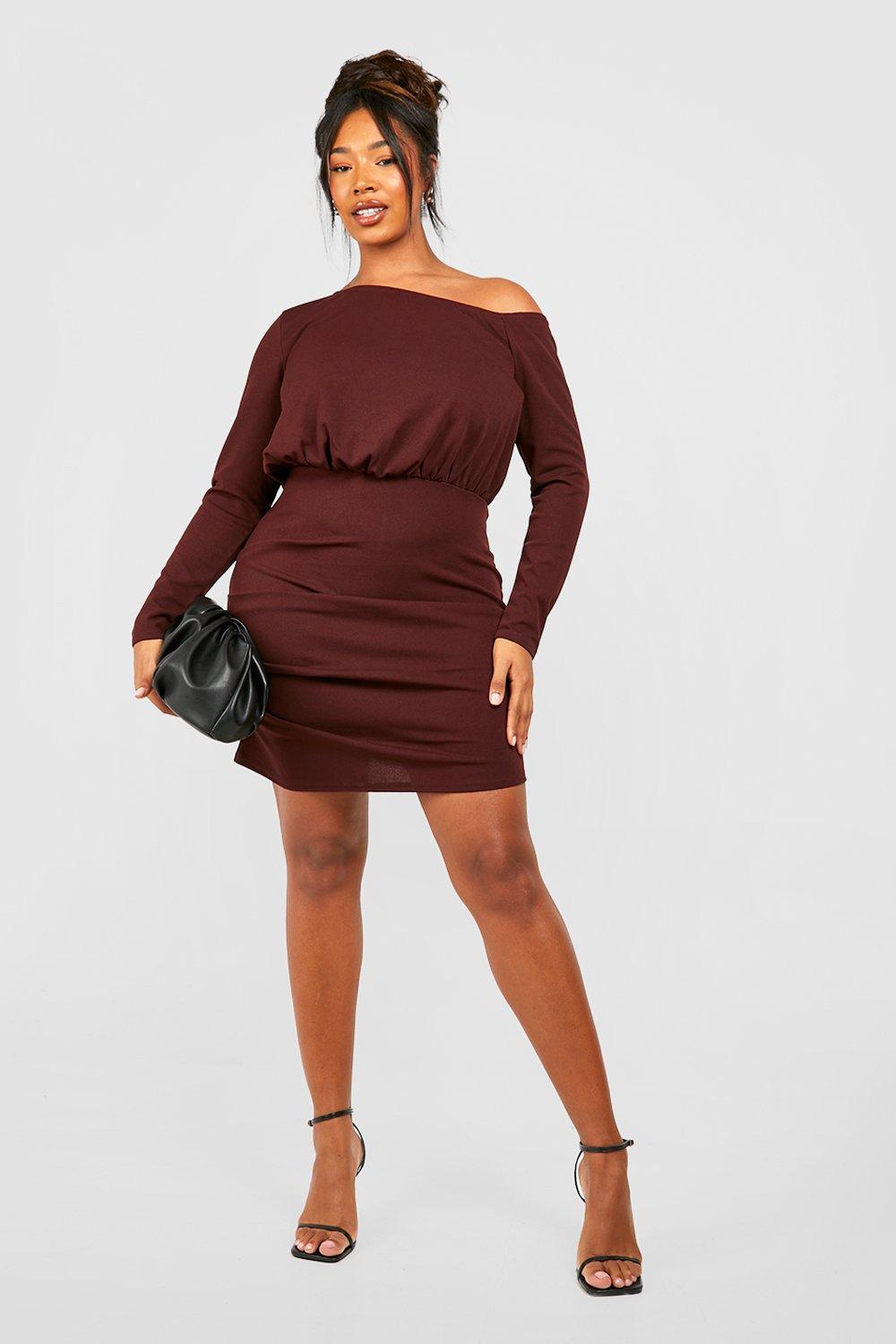 Burgundy off the shoulder hotsell bodycon dress