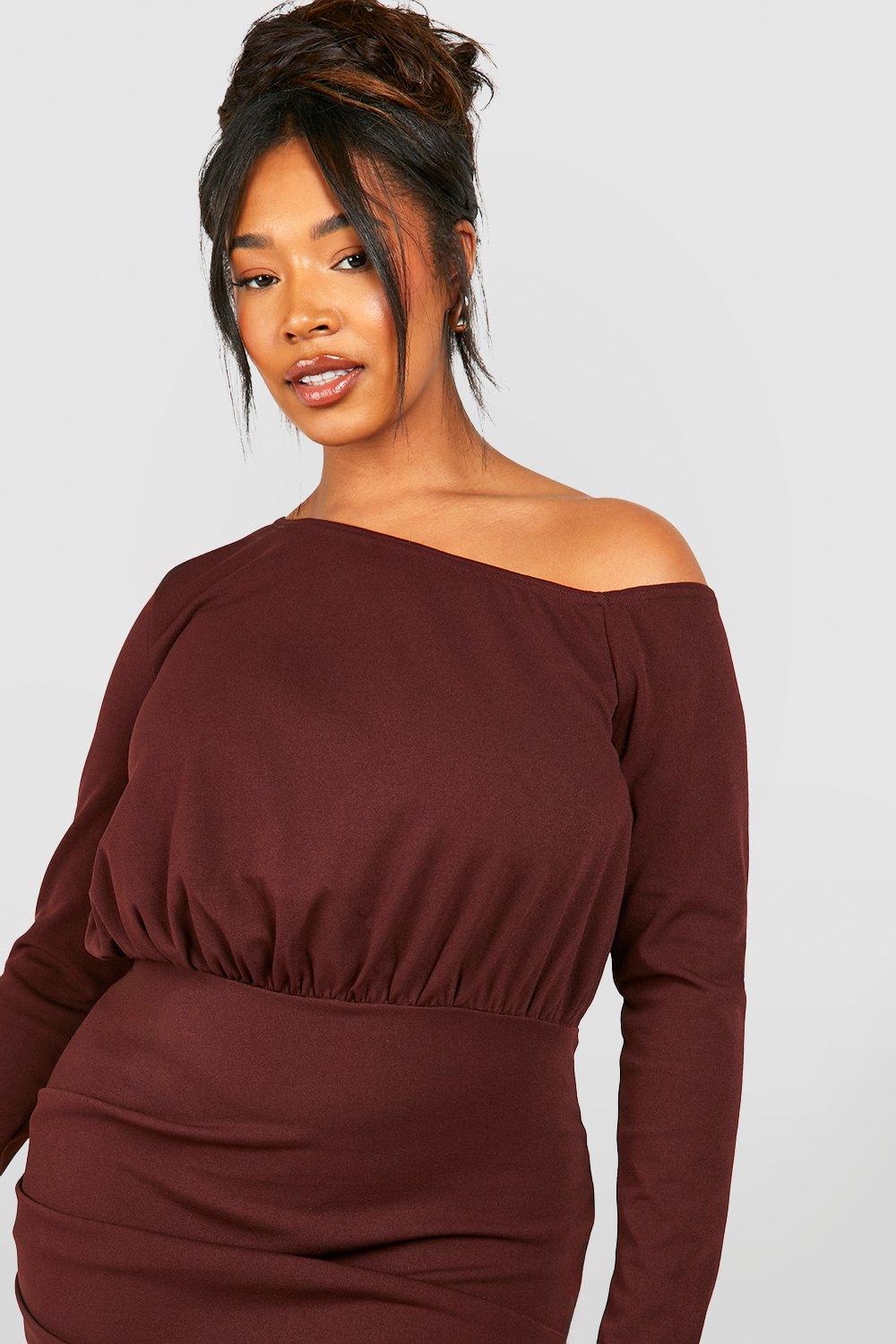 Burgundy off the hot sale shoulder bodycon dress