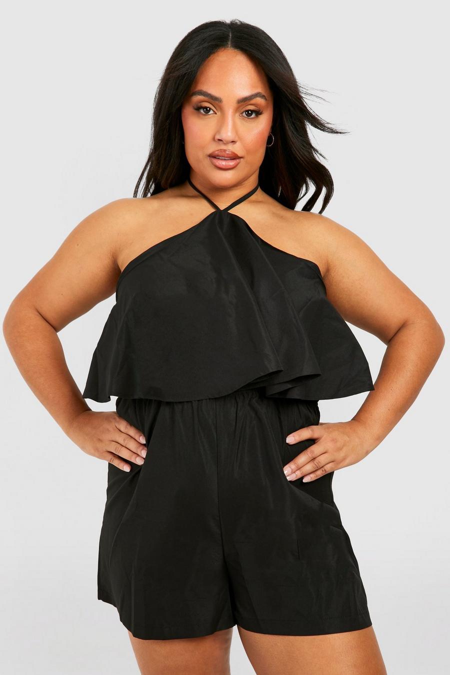 Black Plus Woven Frill Flippy Playsuit image number 1