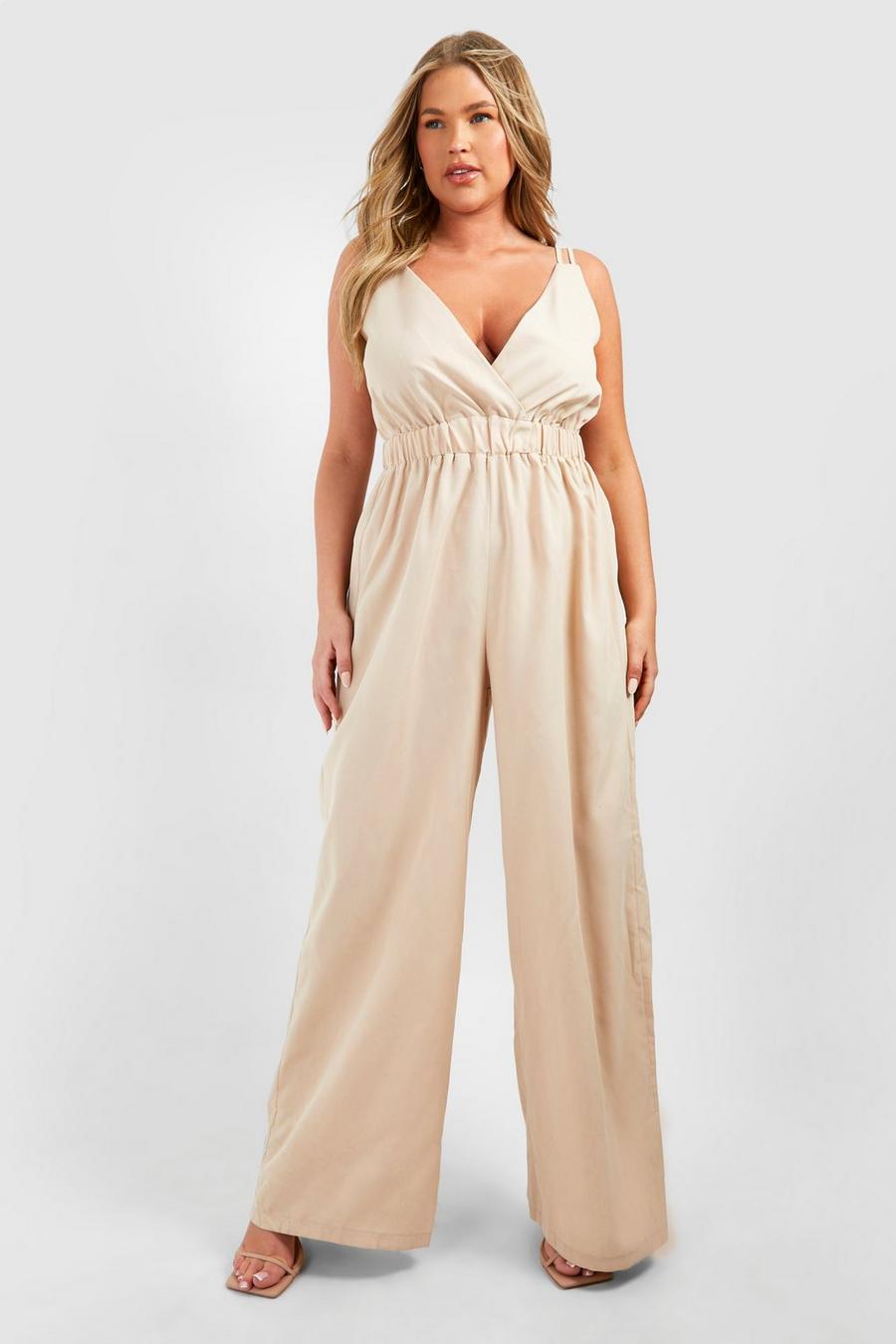 Stone Plus Woven Wrap Over Wide Leg Jumpsuit  image number 1