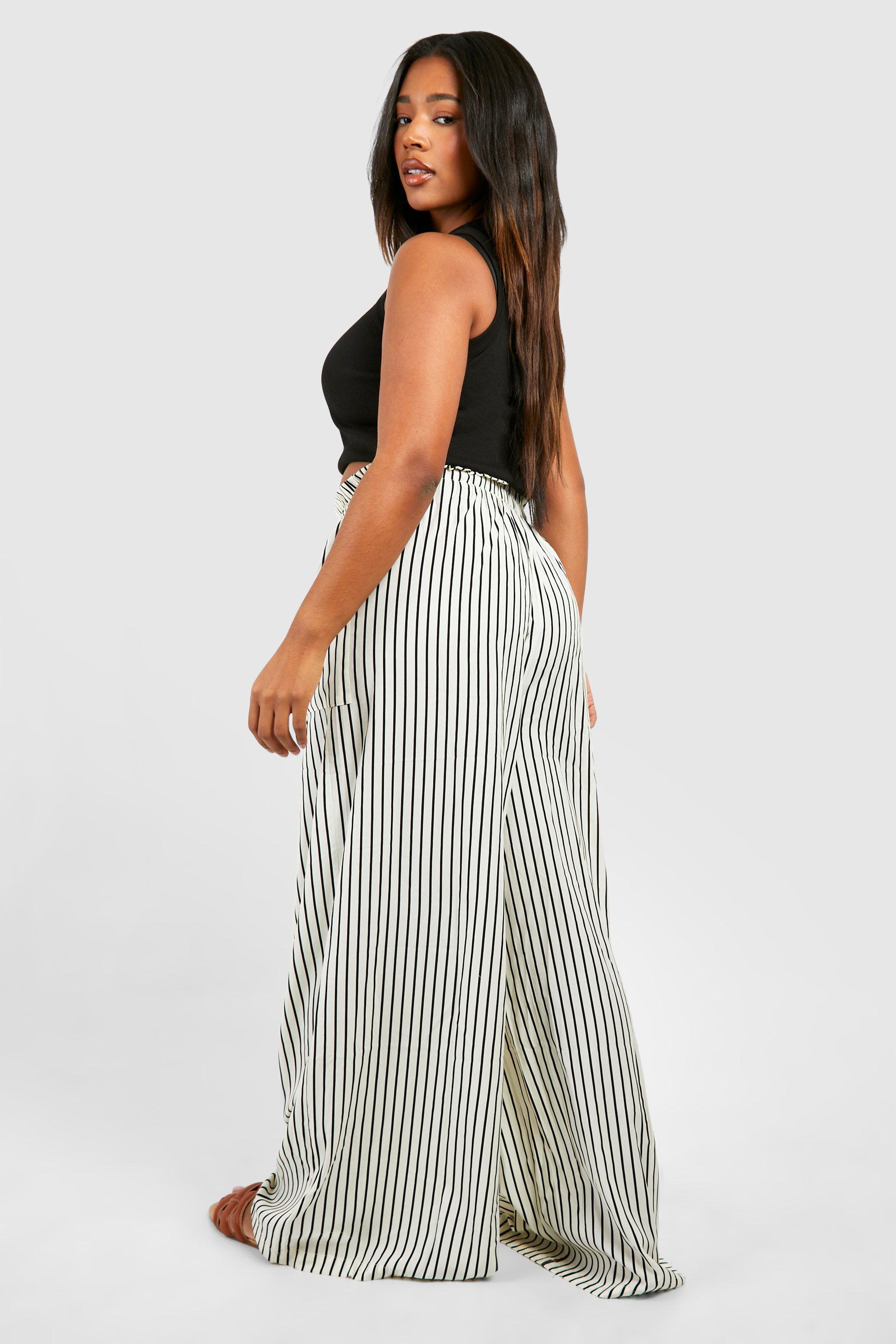 Plus Stripe Woven Elasticated Wide Leg Trouser boohoo