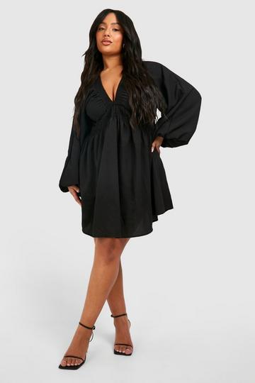 Plus Textured Batwing Smock Dress black