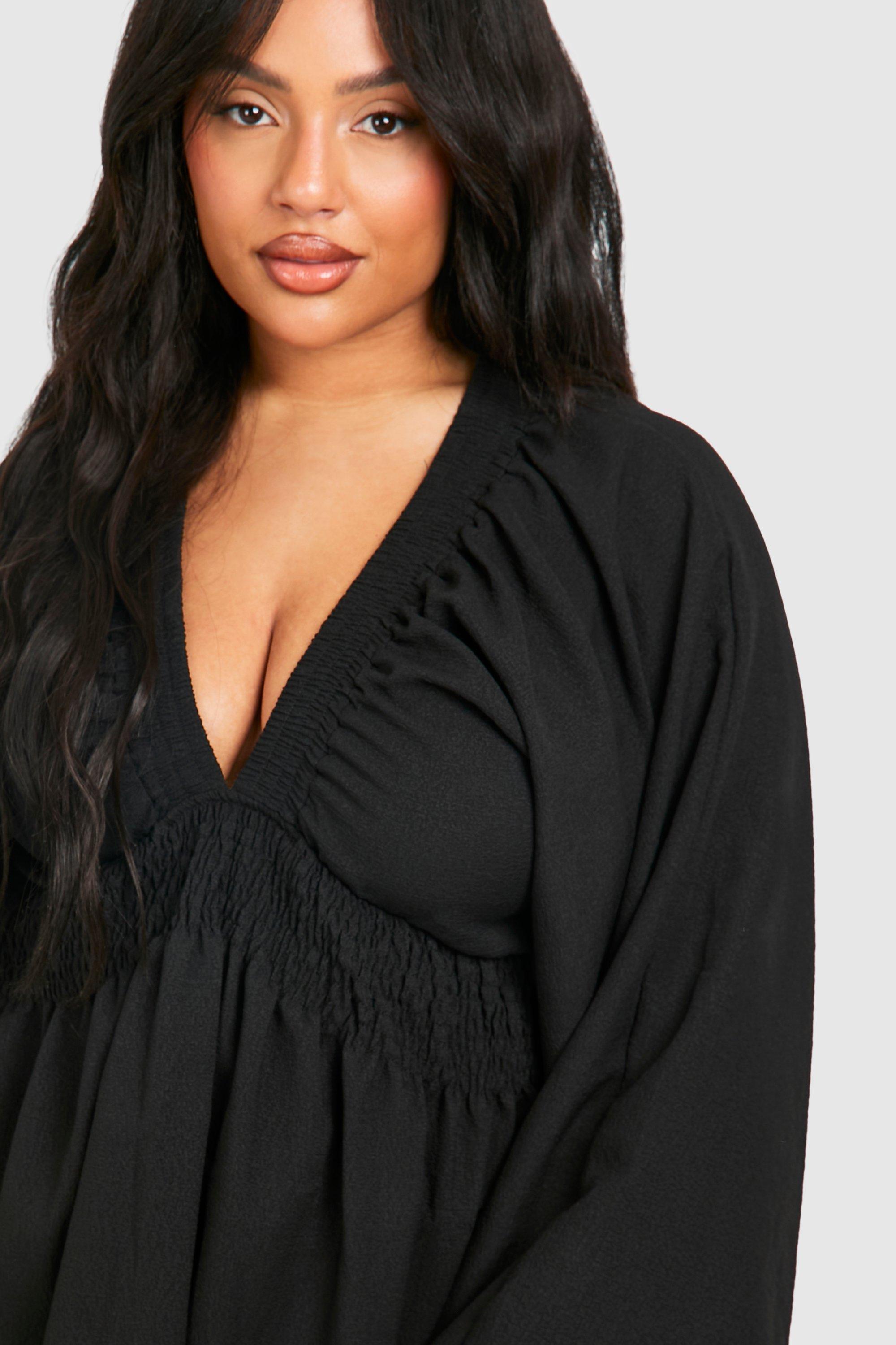 Plus Textured Batwing Smock Dress boohoo UK