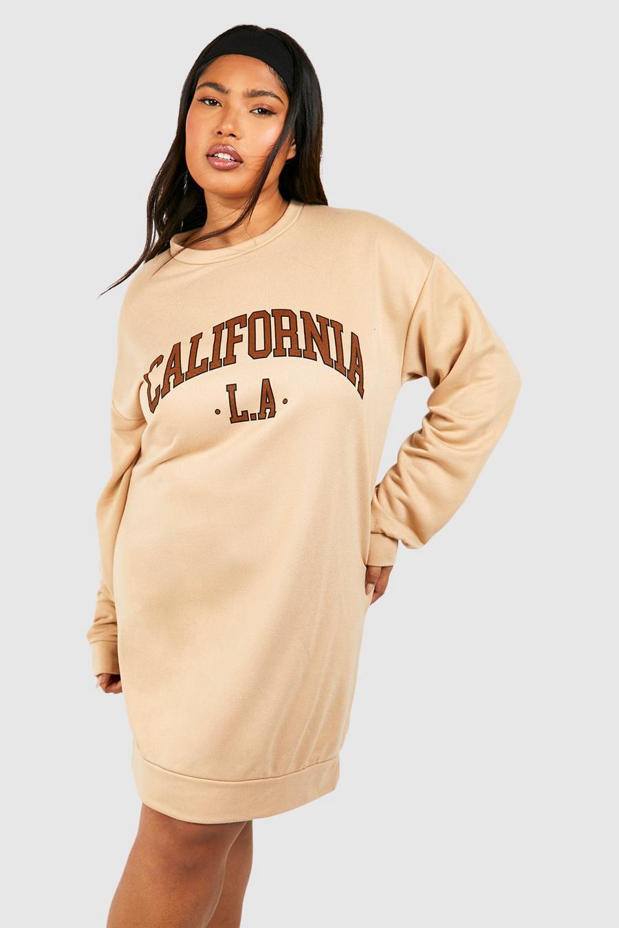 Plus Sweatshirt-Kleid mit California-Slogan, Light stone