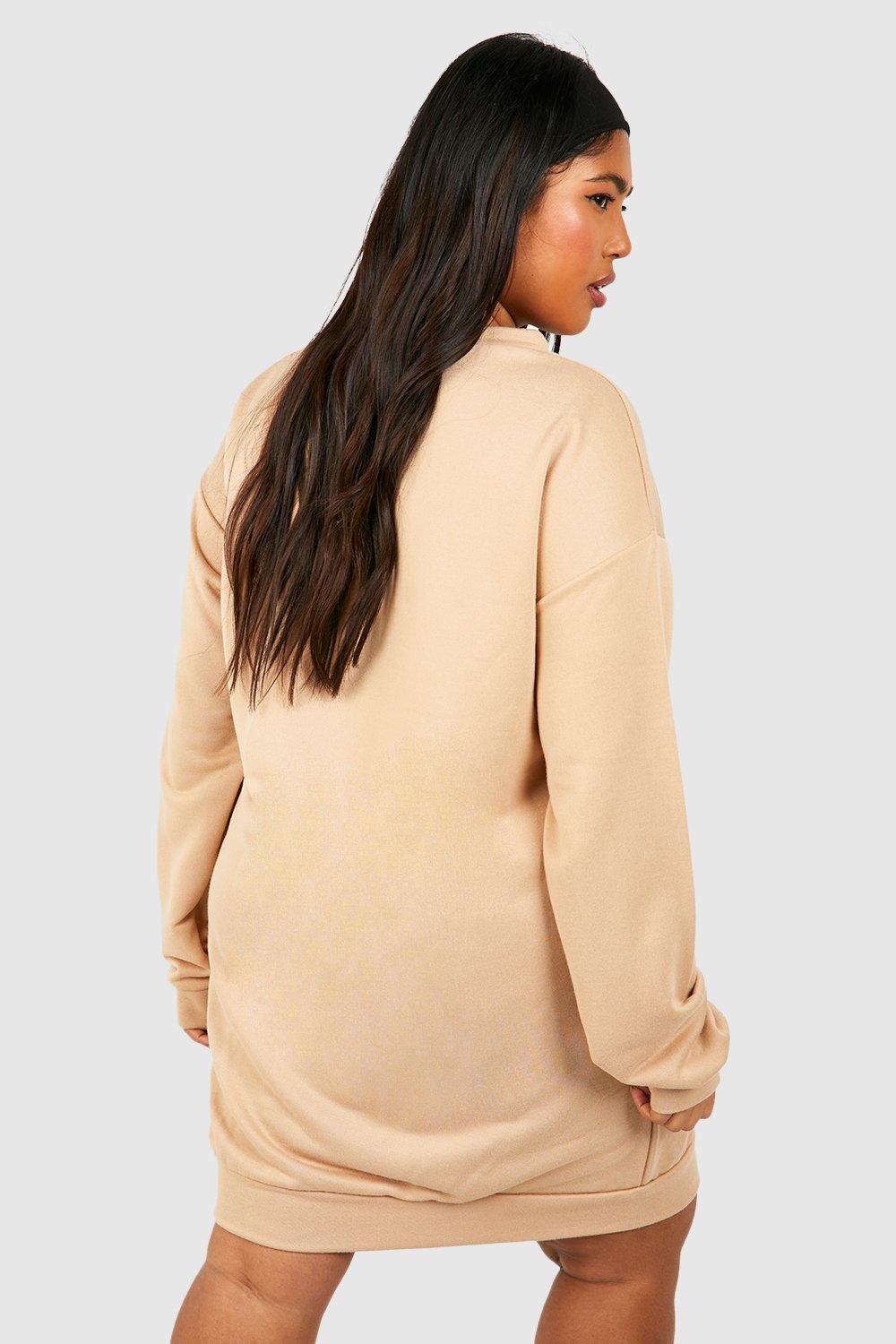 Boohoo Plus California Slogan Sweat Dress in Natural