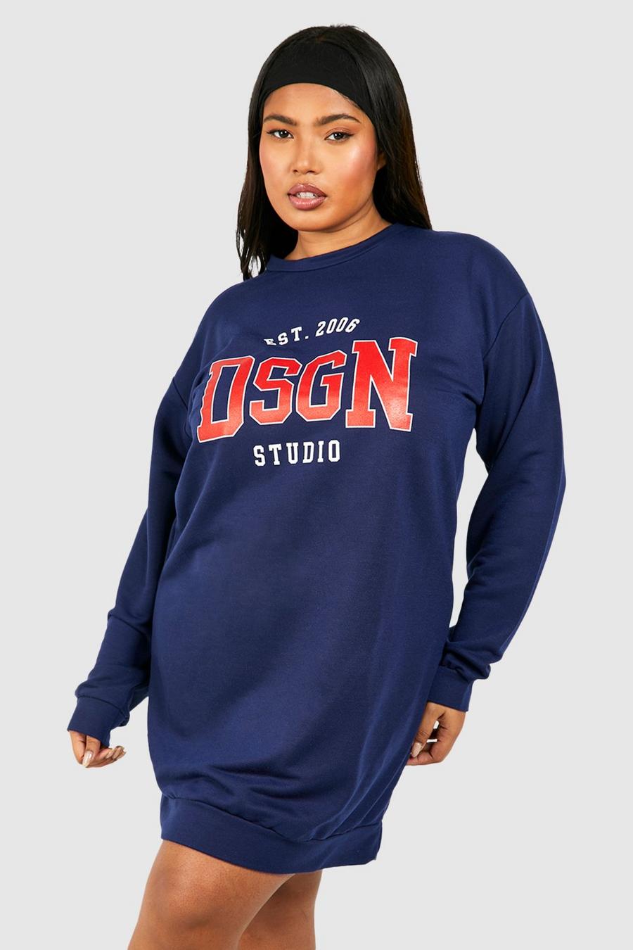 Plus Sweatshirt-Kleid mit Dsgn Studio Slogan, Navy image number 1