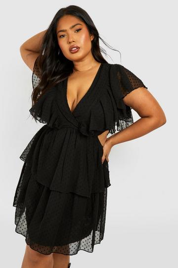 Plus Dobby Ruffle Skater Dress black