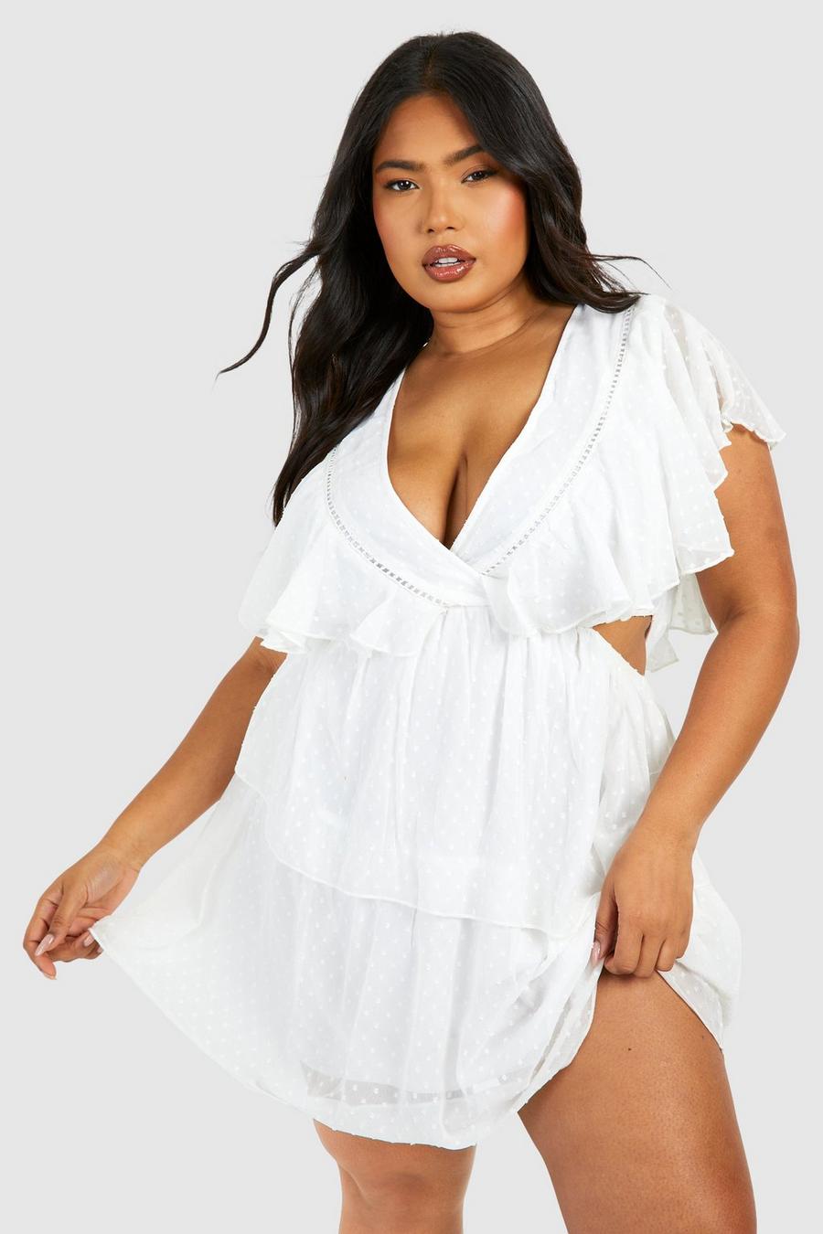 Grande taille - Robe patineuse à volants, Ivory