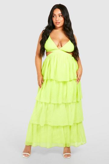 Lime Green Plus Dobby Ruffle Maxi Dress