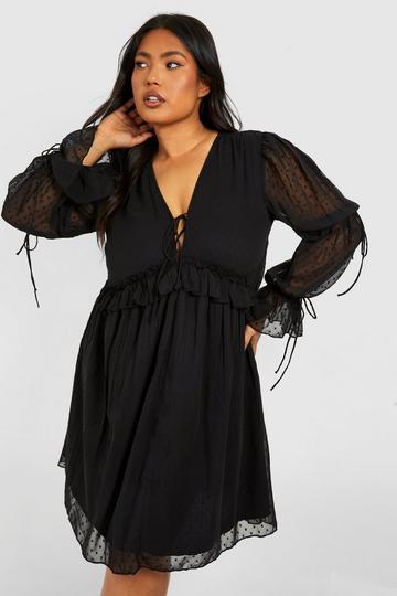 Plus Dobby Ruffle Skater Dress black