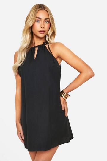 Black Halter Smock Mini Dress