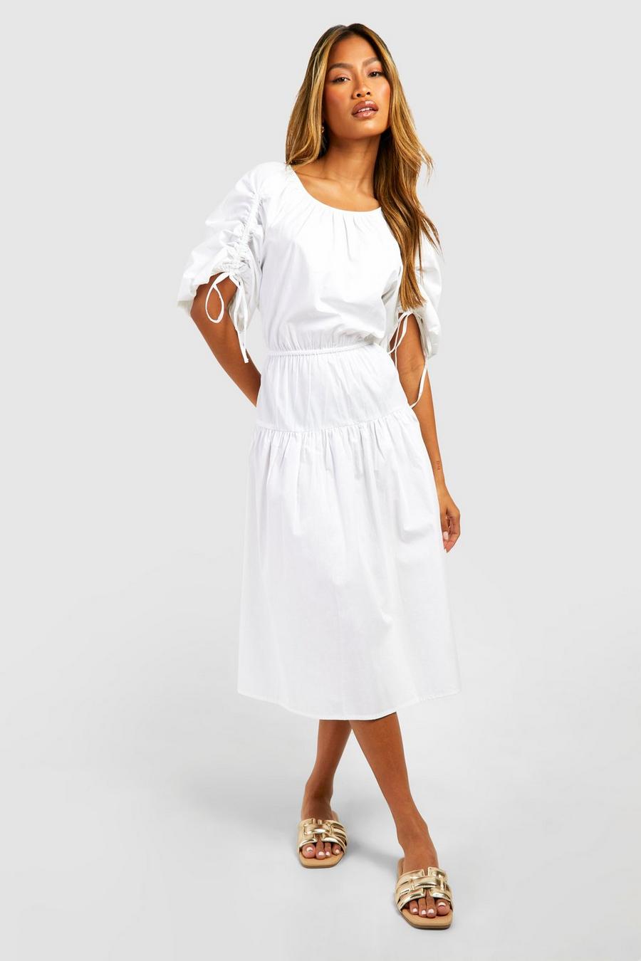 White Poplin Tiered Midi Dress image number 1
