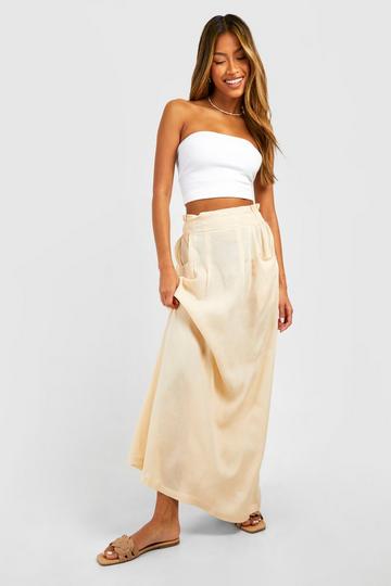 Stone Beige Linen Look Tie Maxi Skirt