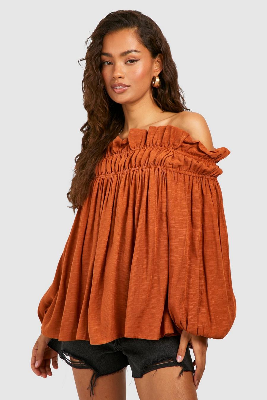 Almond Ruffle Detail Off Shoulder Top image number 1