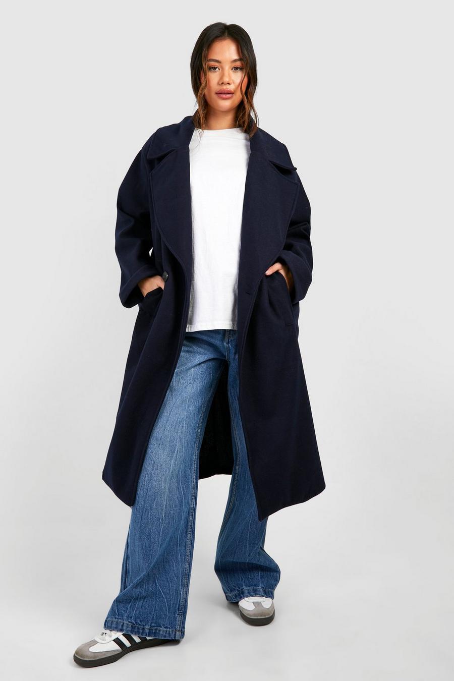 Cappotto longuette oversize effetto lana con spalle scese, Navy image number 1