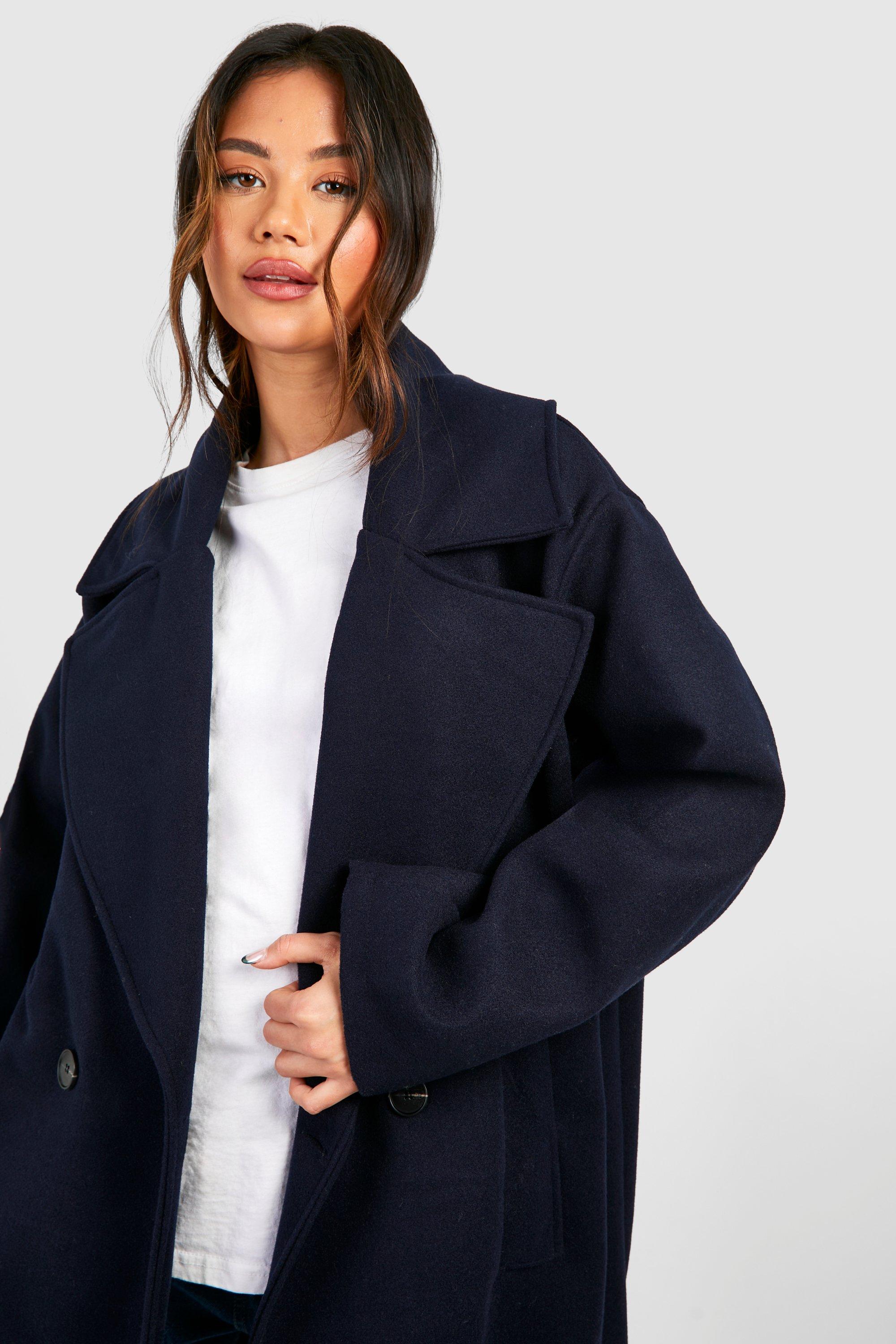 Boohoo navy clearance coat