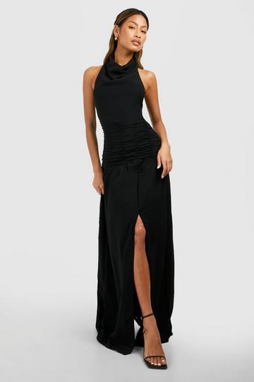 Black Chiffon Maxi Halter Dress