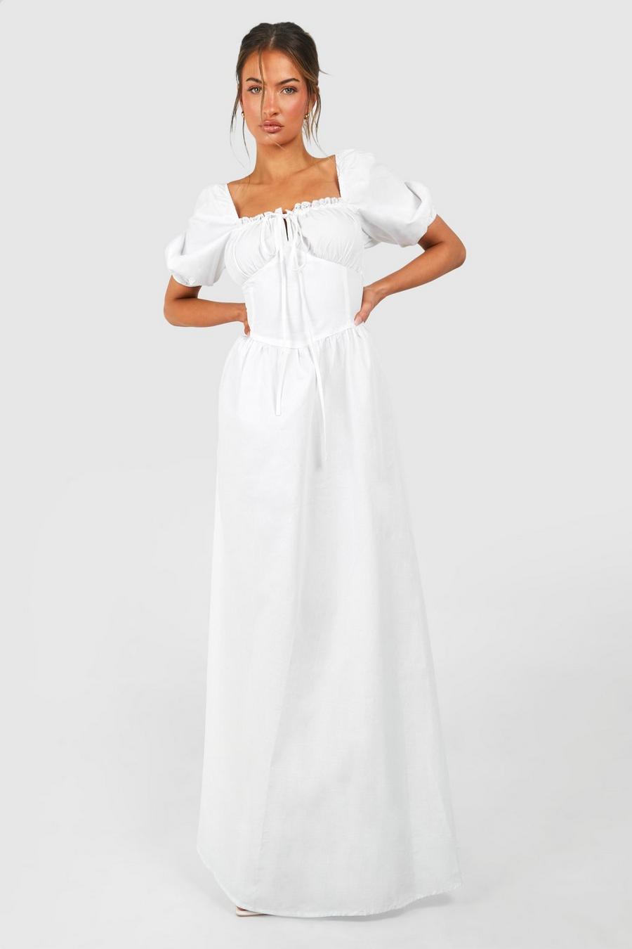 White Poplin Maxi Milkmaid Dress image number 1