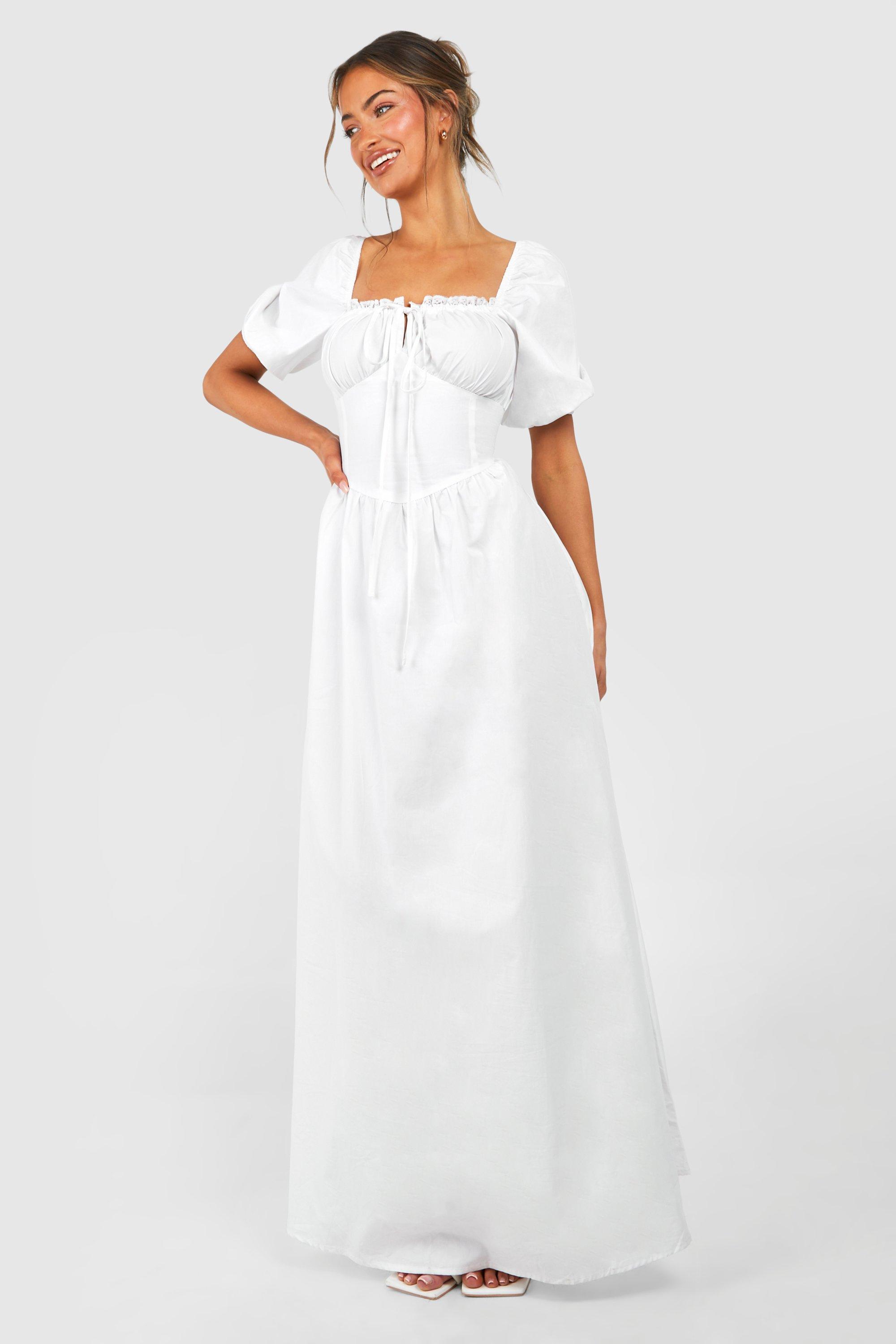 Boohoo Women s Poplin Maxi Milkmaid Dress White