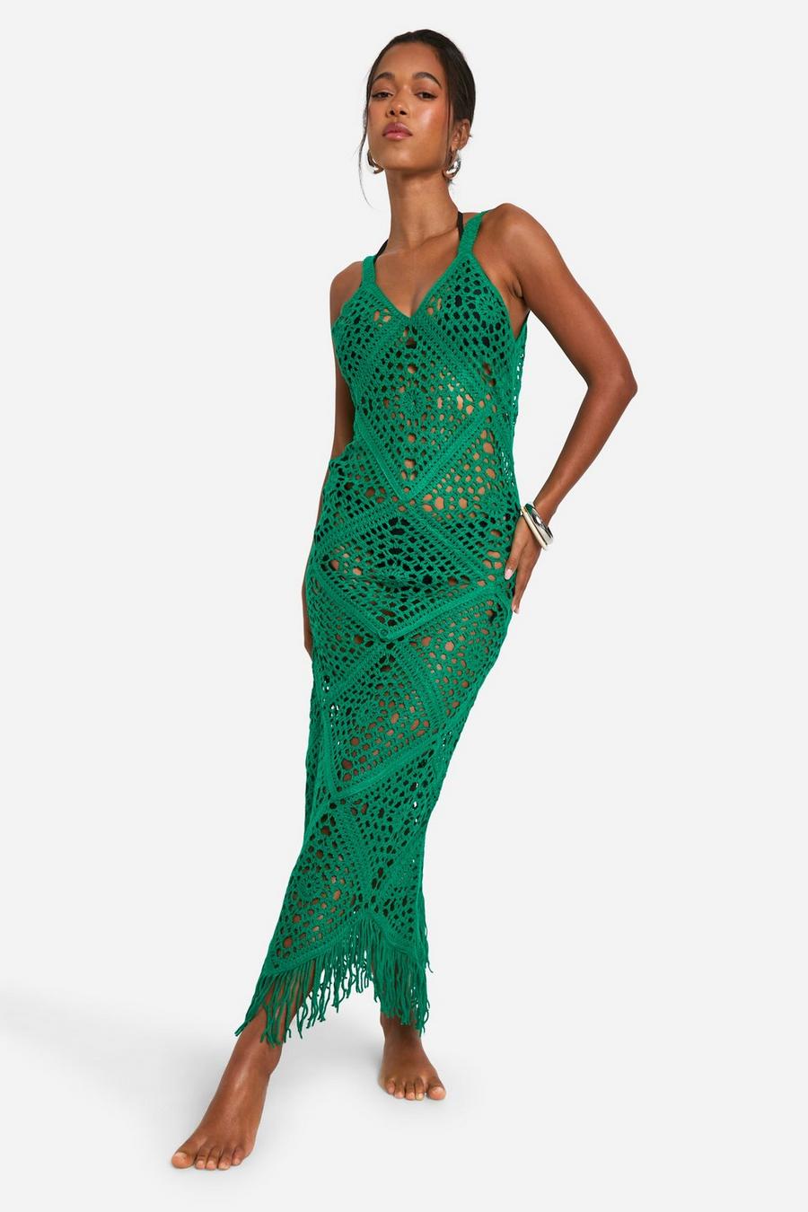 Green Crochet Strappy Beach Maxi Dress image number 1
