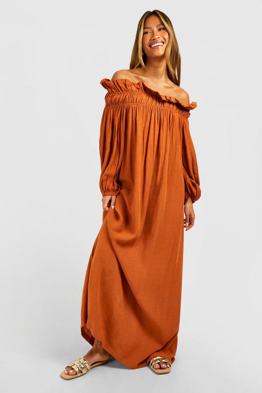 Almond Off The Shoulder Slouchy Maxi Dress image number 1