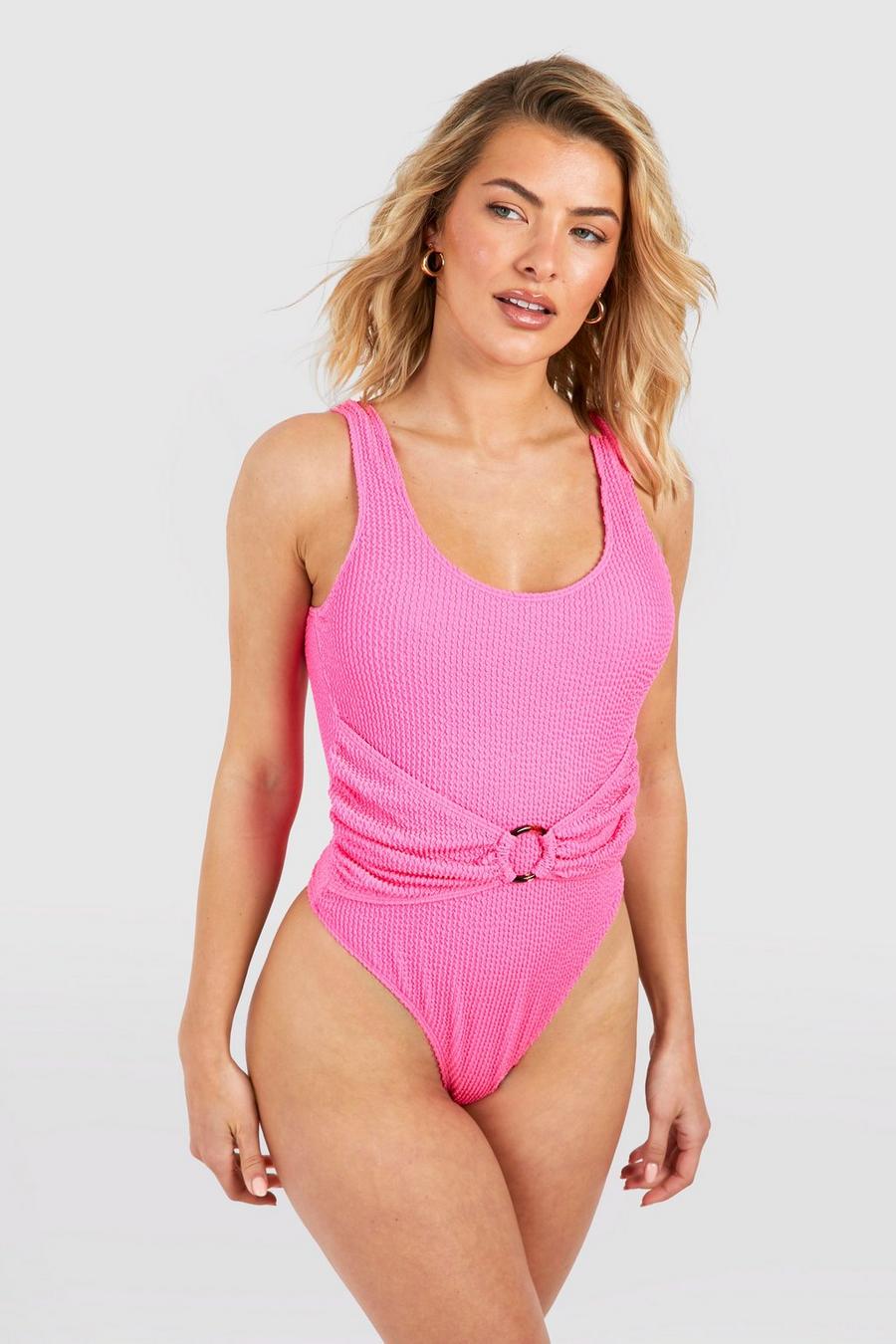 Fuchsia Crinkle Tummy Control O-ring Scoop Swimsuit image number 1