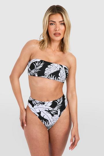 Black Tropical Bandeau High Waist Bikini Set