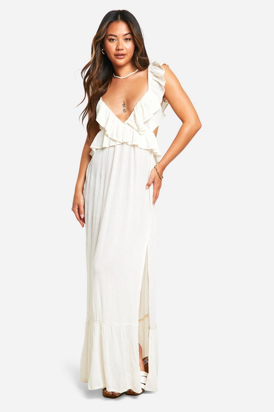 Stone Cheesecloth Ruffle Plunge Maxi Dress image number 1
