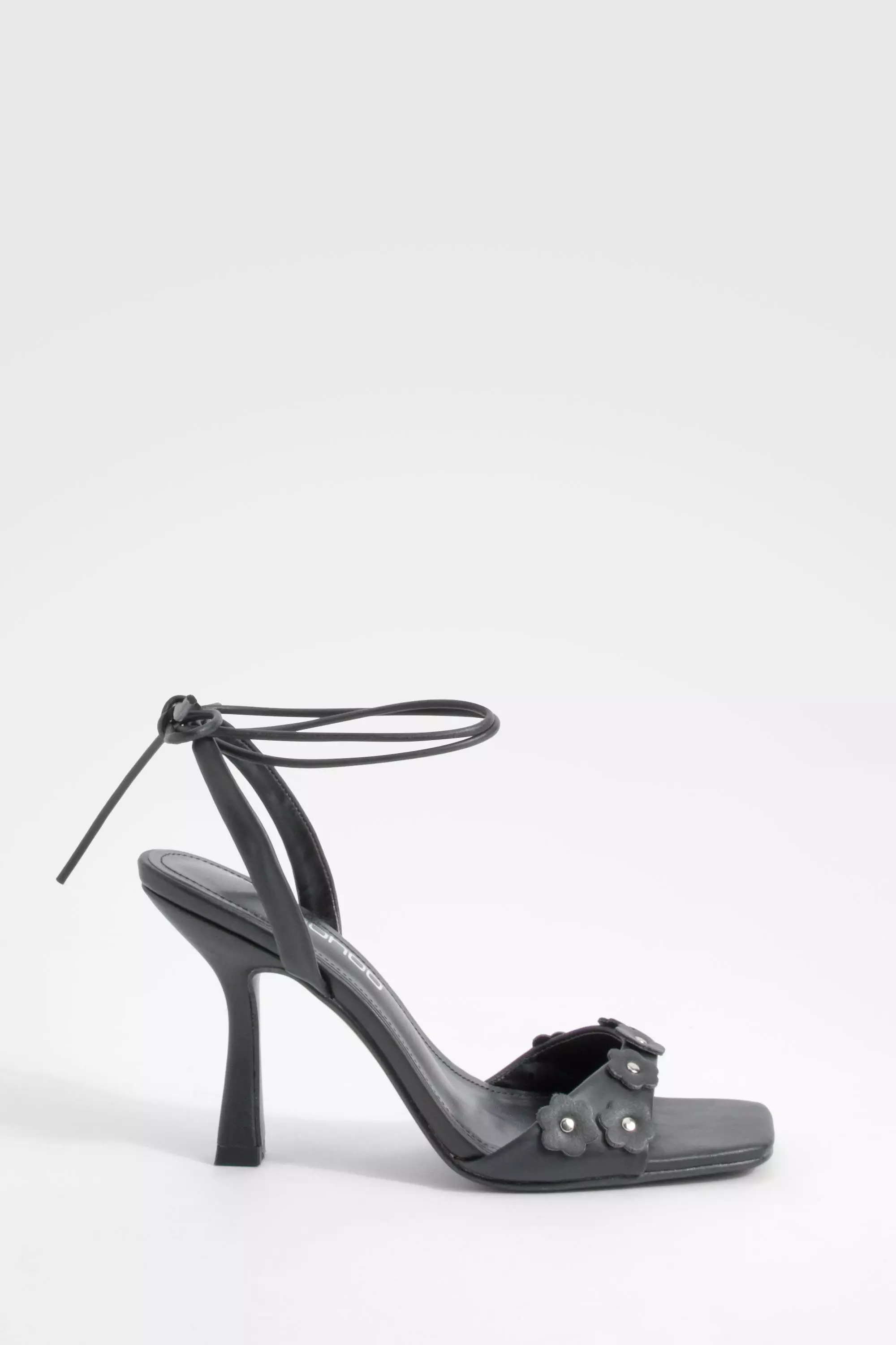 Black Flower Detail Wrap Up Heels alternative image