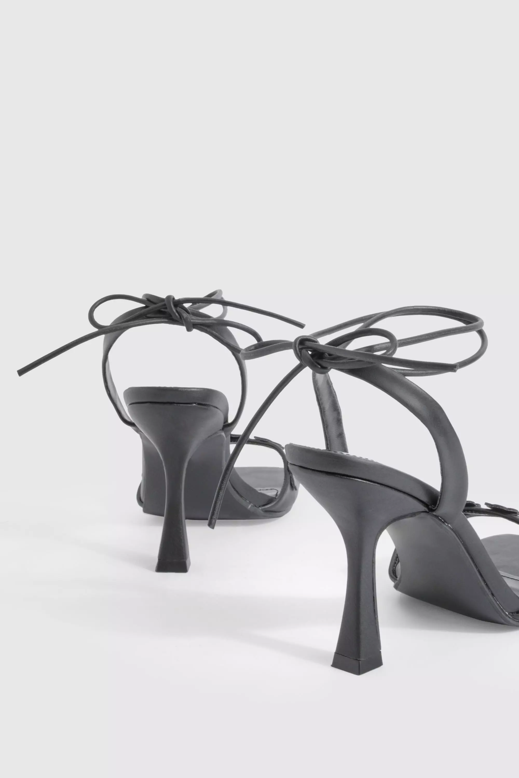Black Flower Detail Wrap Up Heels alternative image