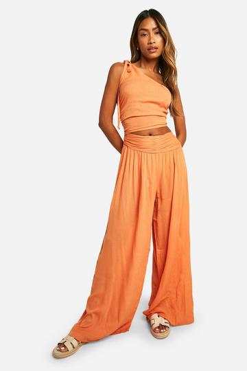 Terracotta Orange Cheesecloth One Shoulder Cut Out Maxi Dress