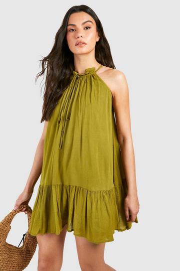 Cheesecloth Mini Smock Dress green