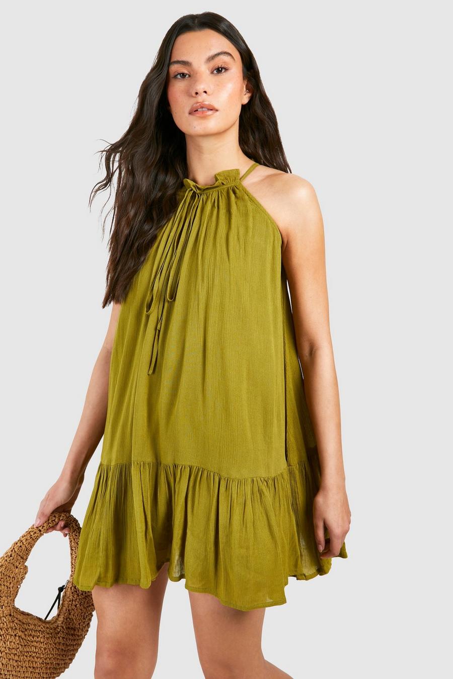 Green Cheesecloth Mini Smock Dress image number 1