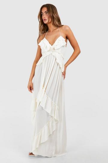 Cheesecloth Ruffle Smock Maxi Dress stone