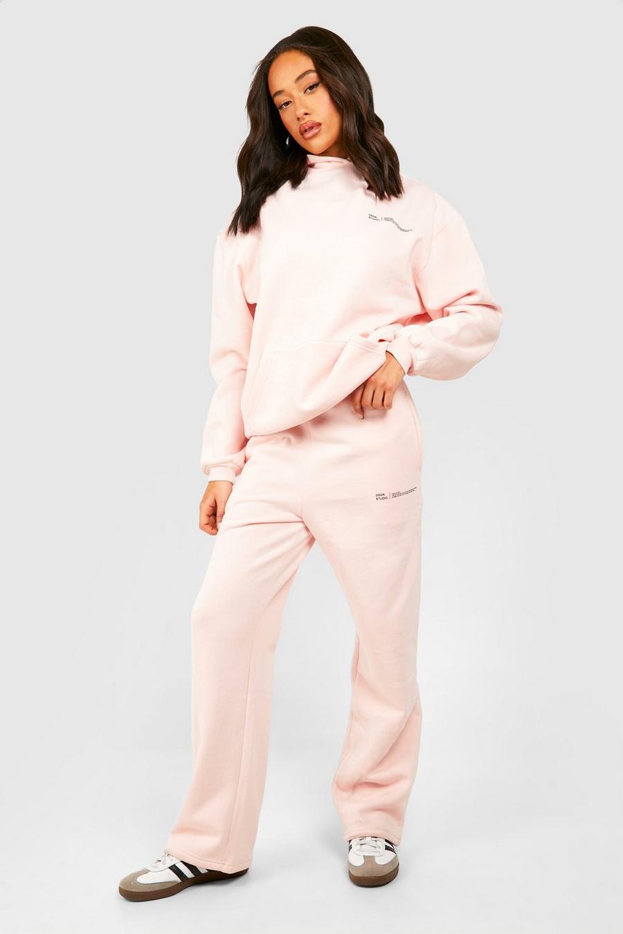 Chándal de pernera recta con capucha y eslogan Dsgn Studio, Pink image number 1
