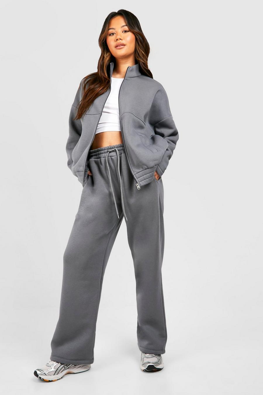 Charcoal Oversized Bomber Straight Leg Track Pants Tracksuit